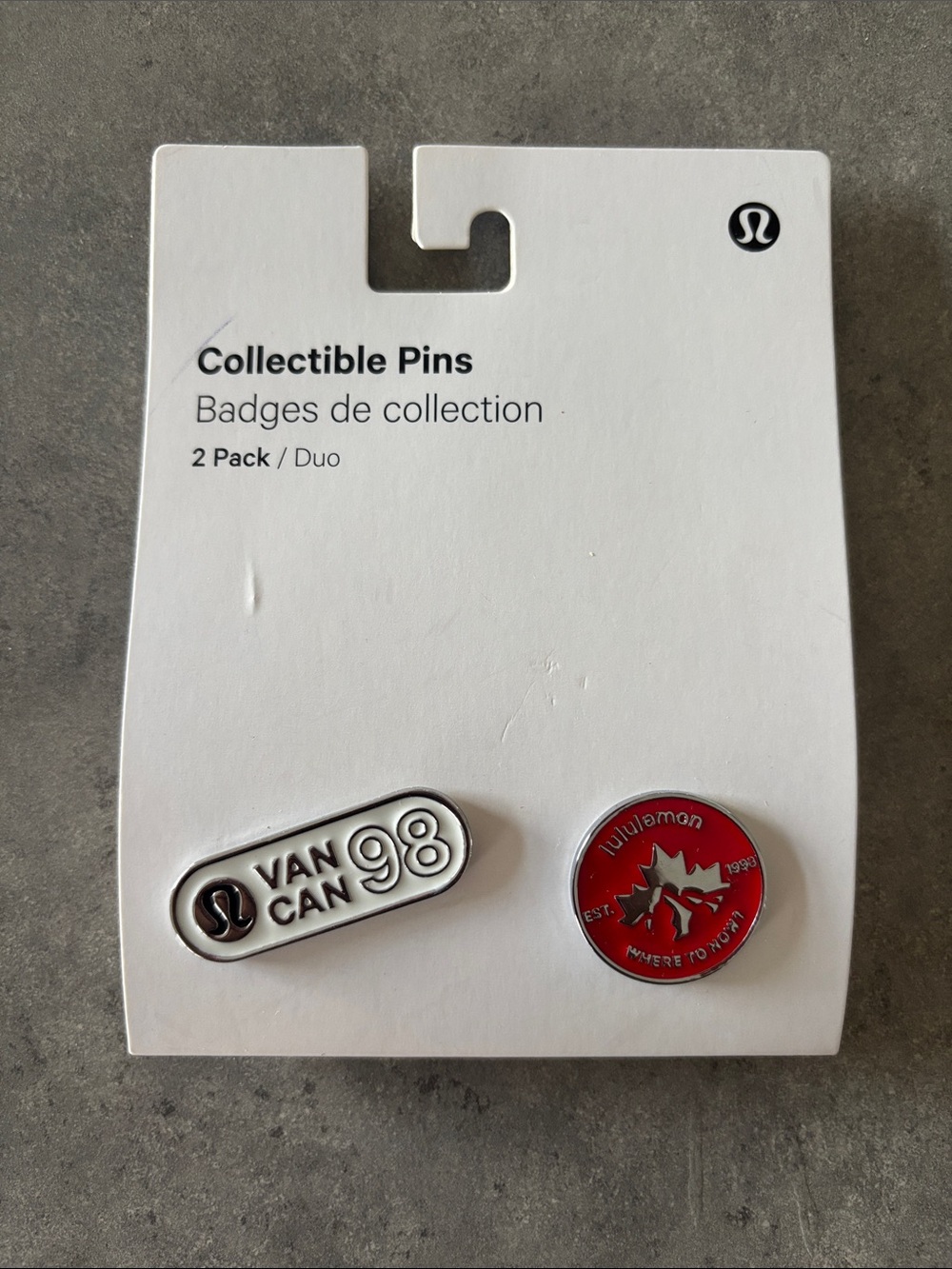 NWT!lululemon athletica Red and White Collectible Pin Set